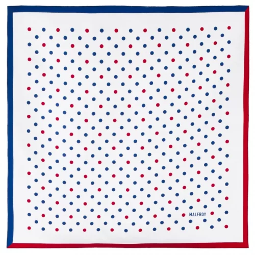 28897 carre en twill de soie imprime pois 50x50cm -bleu-blanc-rouge